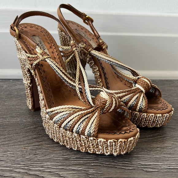 Prada Shoes - Prada Brown, Tan and Cream Braided Platform Sandals